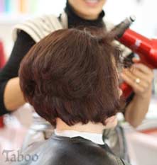 Wellington hairdresser completing bob cut hairstyle at Taboo Salon in Karori